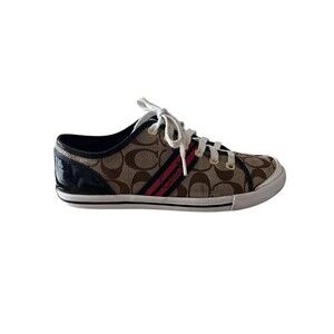 Coach Folly Signature Monogram Low Top Sneaker with Red Stripe Women's size 9.